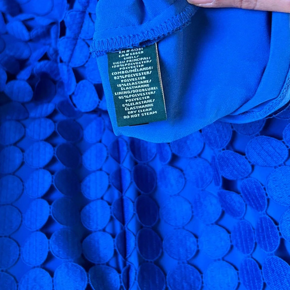 Lauren Ralph Lauren Women's 8P Blue Dot-Lace Dress Sheath Melia Semi Formal - Picture 8 of 8